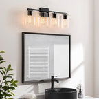 KAWOTI 29inch 4-Light Modern Bathroom Vanity Light with Clear Glass Shades