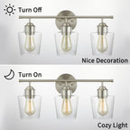 KAWOTI 3-Light Dimmable Bathroom Vanity Light with Glass Shade - L22 x W7 x H10.5