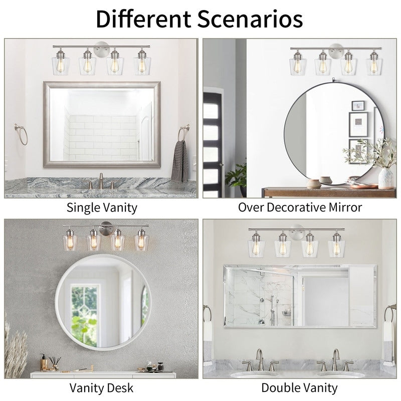 KAWOTI 4-Light Dimmable Metal Bathroom Vanity Light with Glass Shade