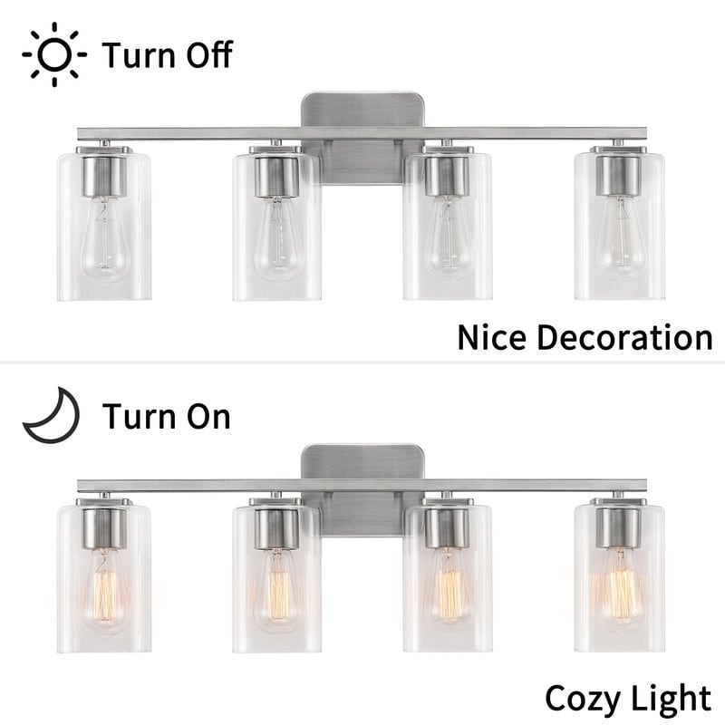 KAWOTI 29inch 4-Light Modern Bathroom Vanity Light with Clear Glass Shades