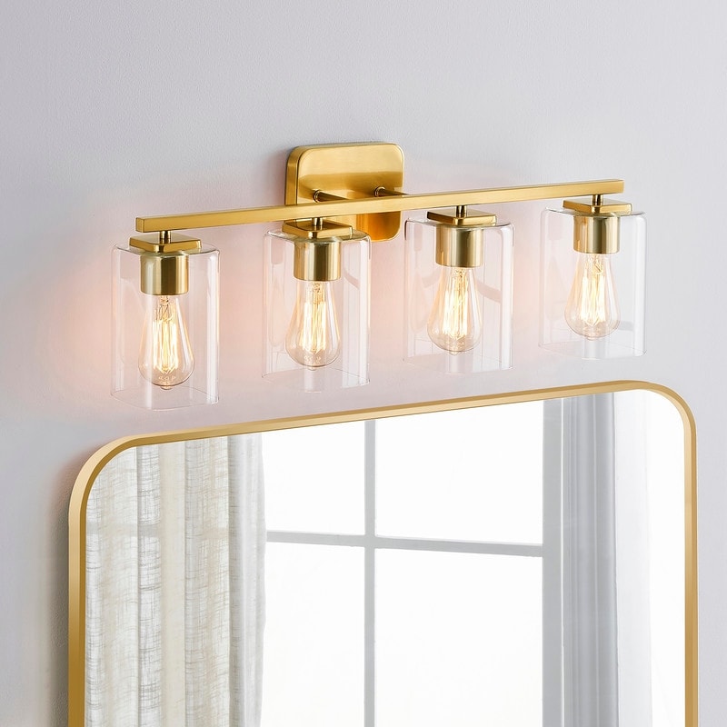 KAWOTI 29inch 4-Light Modern Bathroom Vanity Light with Clear Glass Shades