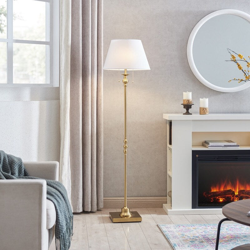 KAWOTI 60.5'' 2-Light Floor Lamp with Empire Fabric Shade