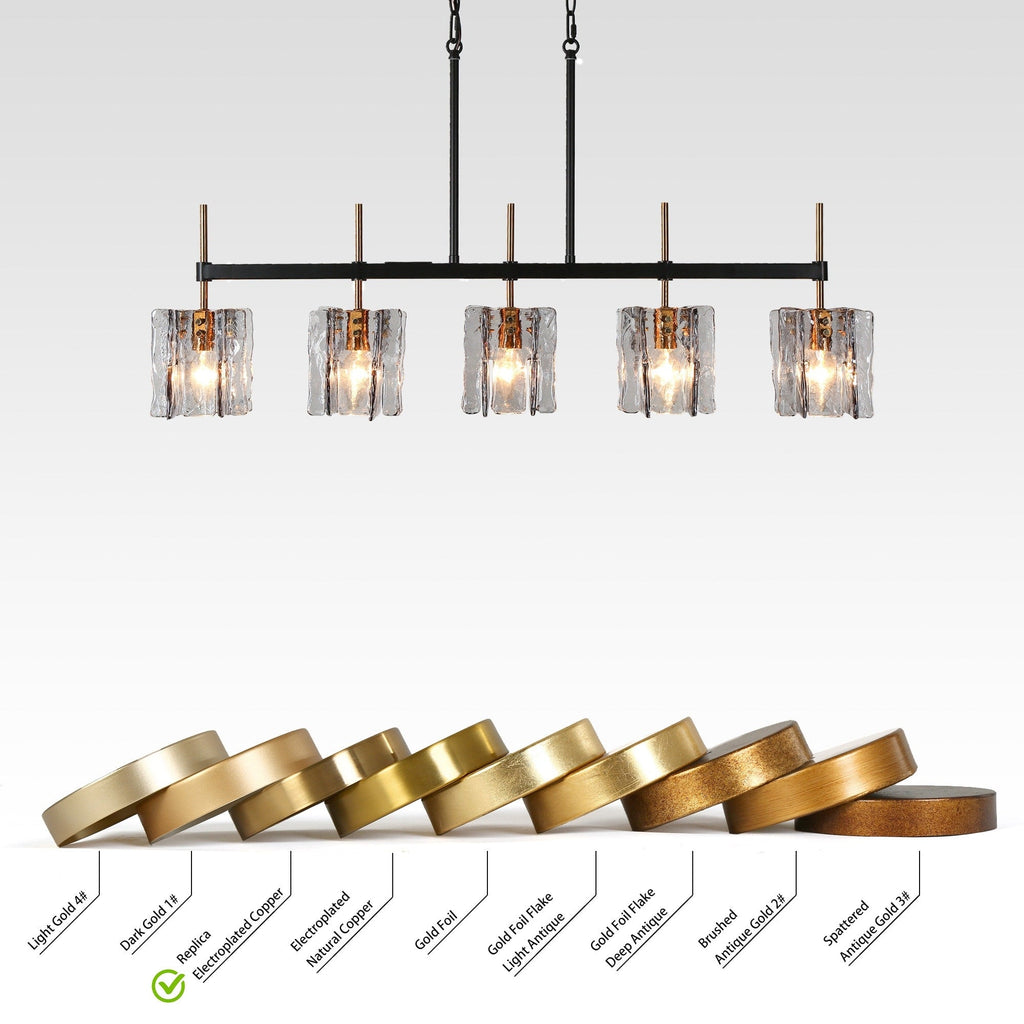 Kasy Modern 5-Light Linear Chandelier Textured Glass Kitchen Island Light Unique Design