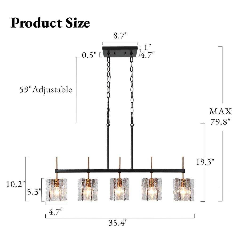 Kasy Modern 5-Light Linear Chandelier Textured Glass Kitchen Island Light Unique Design