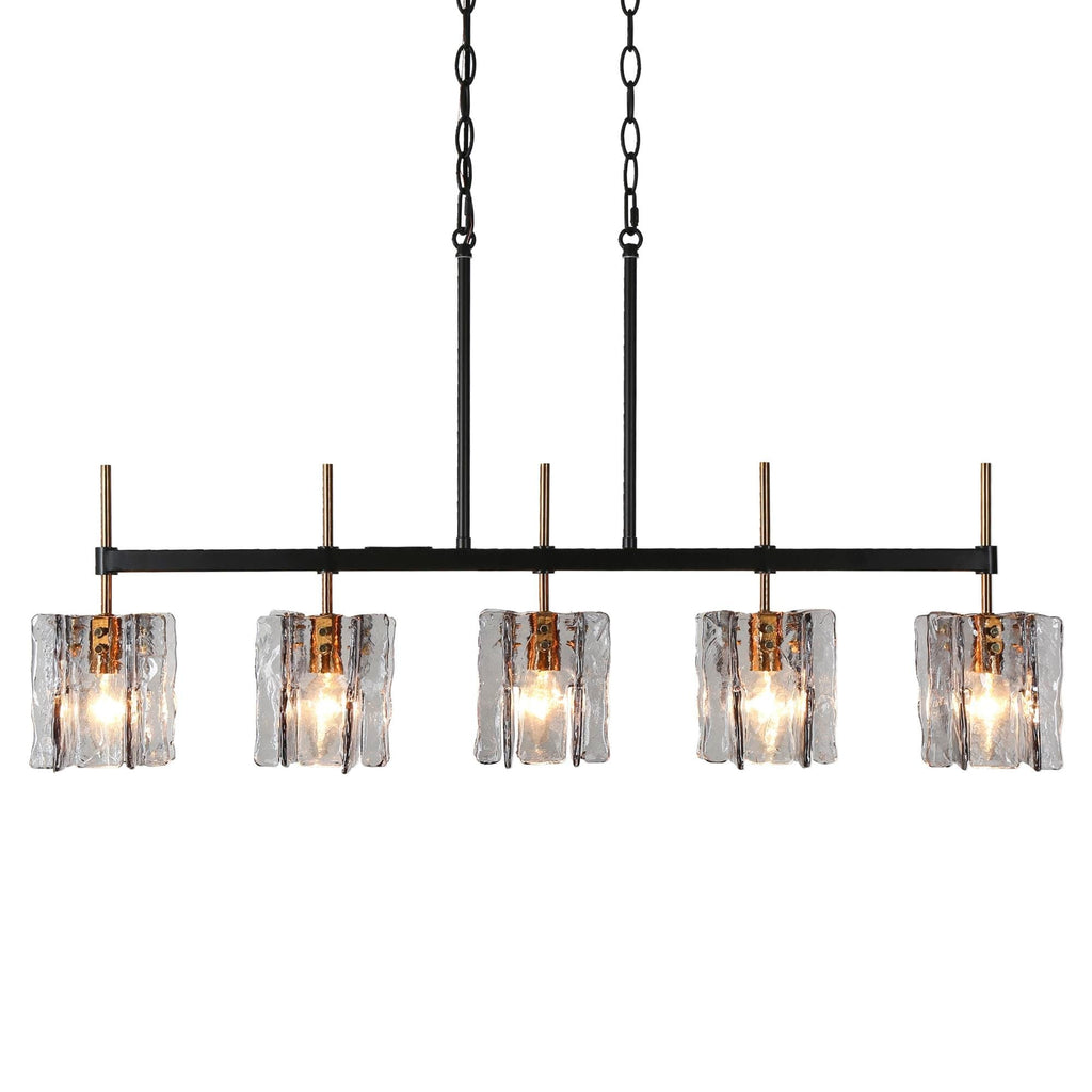 Kasy Modern 5-Light Linear Chandelier Textured Glass Kitchen Island Light Unique Design