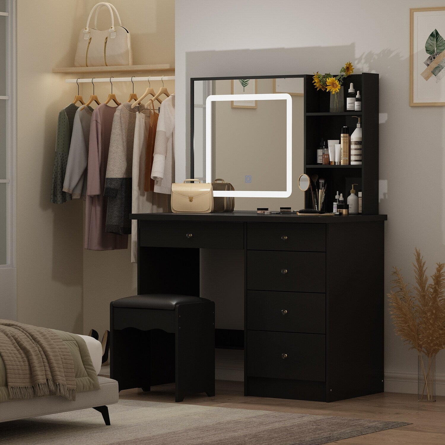 Kerrogee Makeup Vanity Set with Adjustable Lighted Mirror & Stool - 39.4L x 19.7W x 53.5H