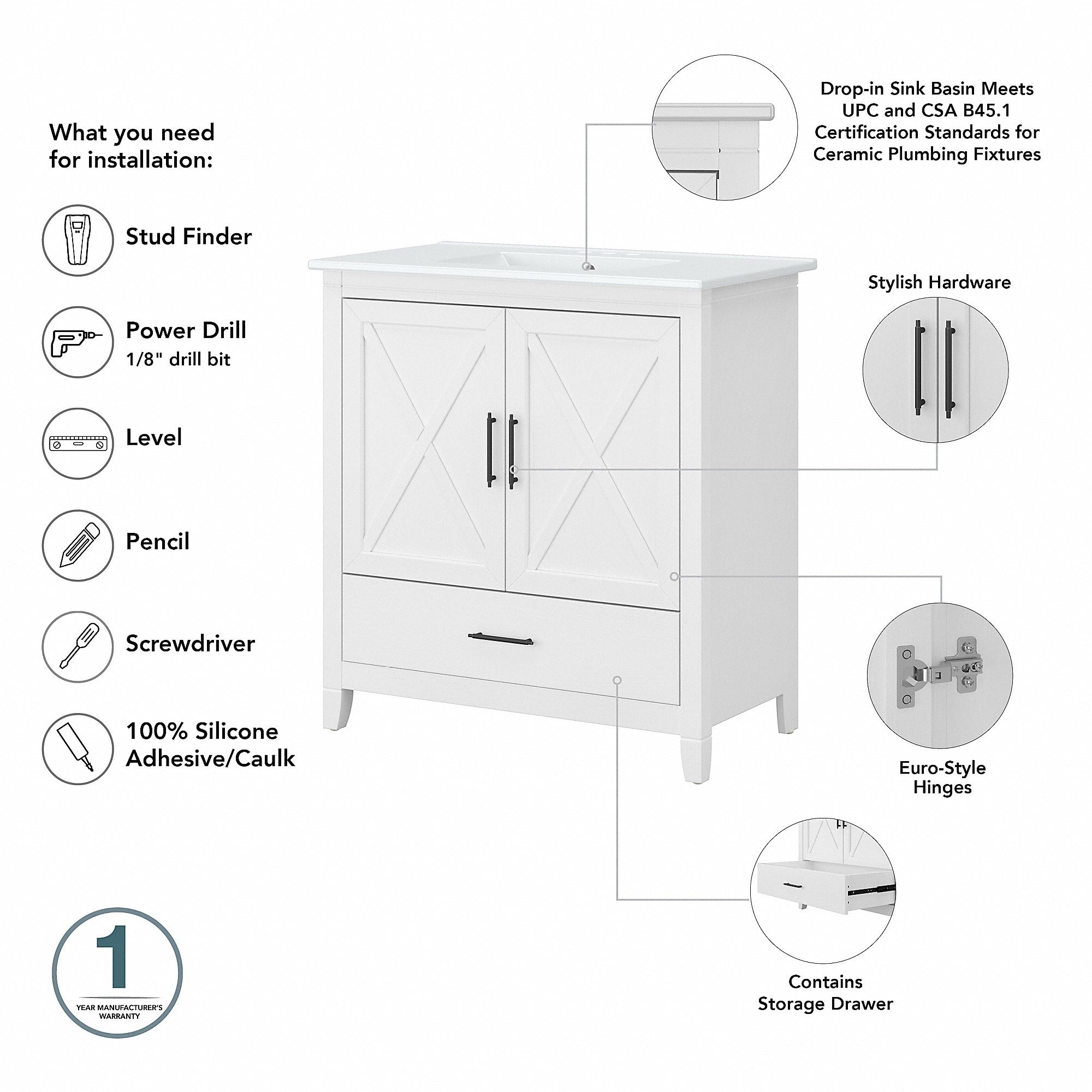 Key West 32W Bathroom Vanity with Sink by Bush Furniture