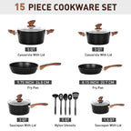 Kitchen Academy 15-piece Nonstick Granite-coated Cookware Set