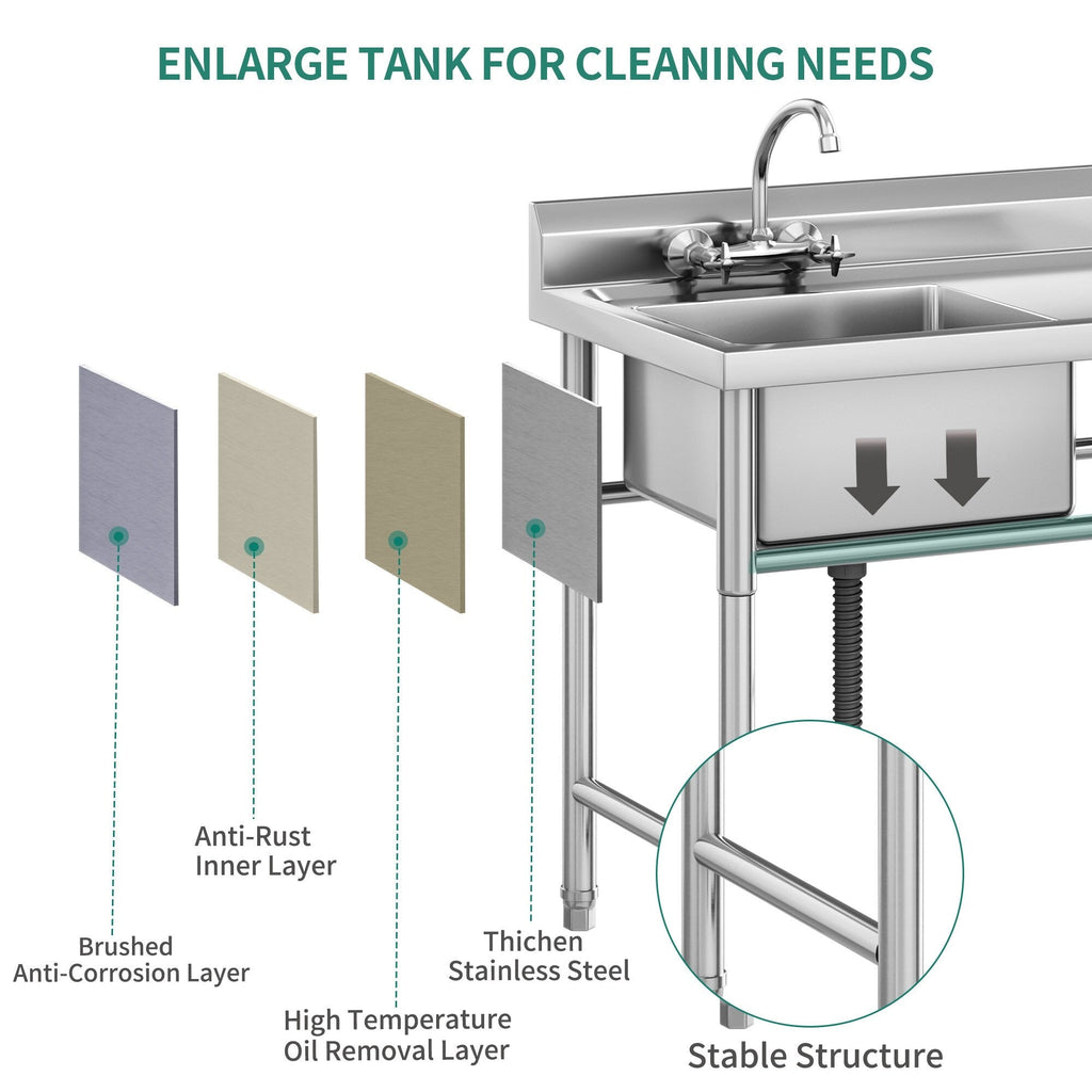 Kitchen Sink Stainless Steel Compartment Bowl Freestanding Commercial Sink