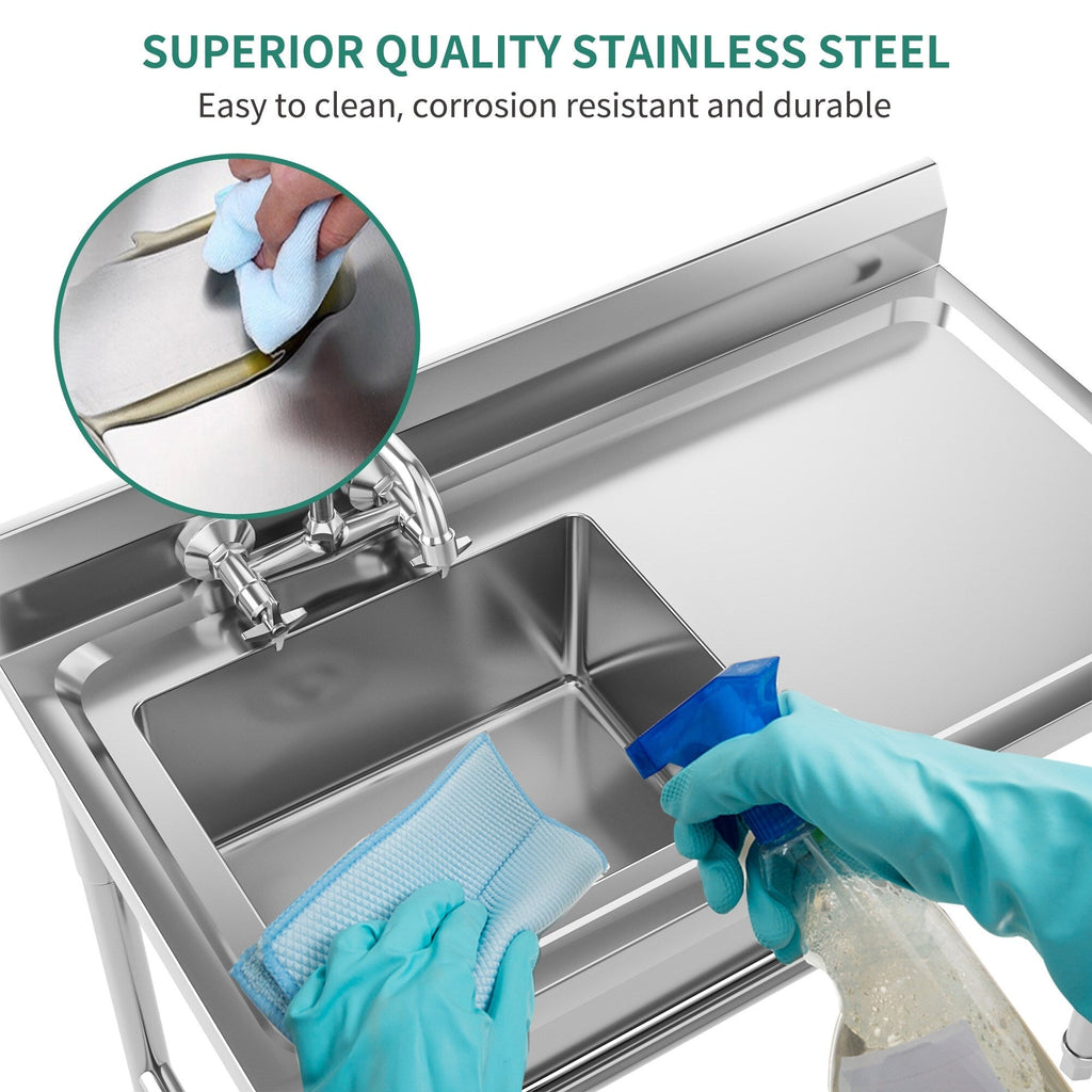 Kitchen Sink Stainless Steel Compartment Bowl Freestanding Commercial Sink