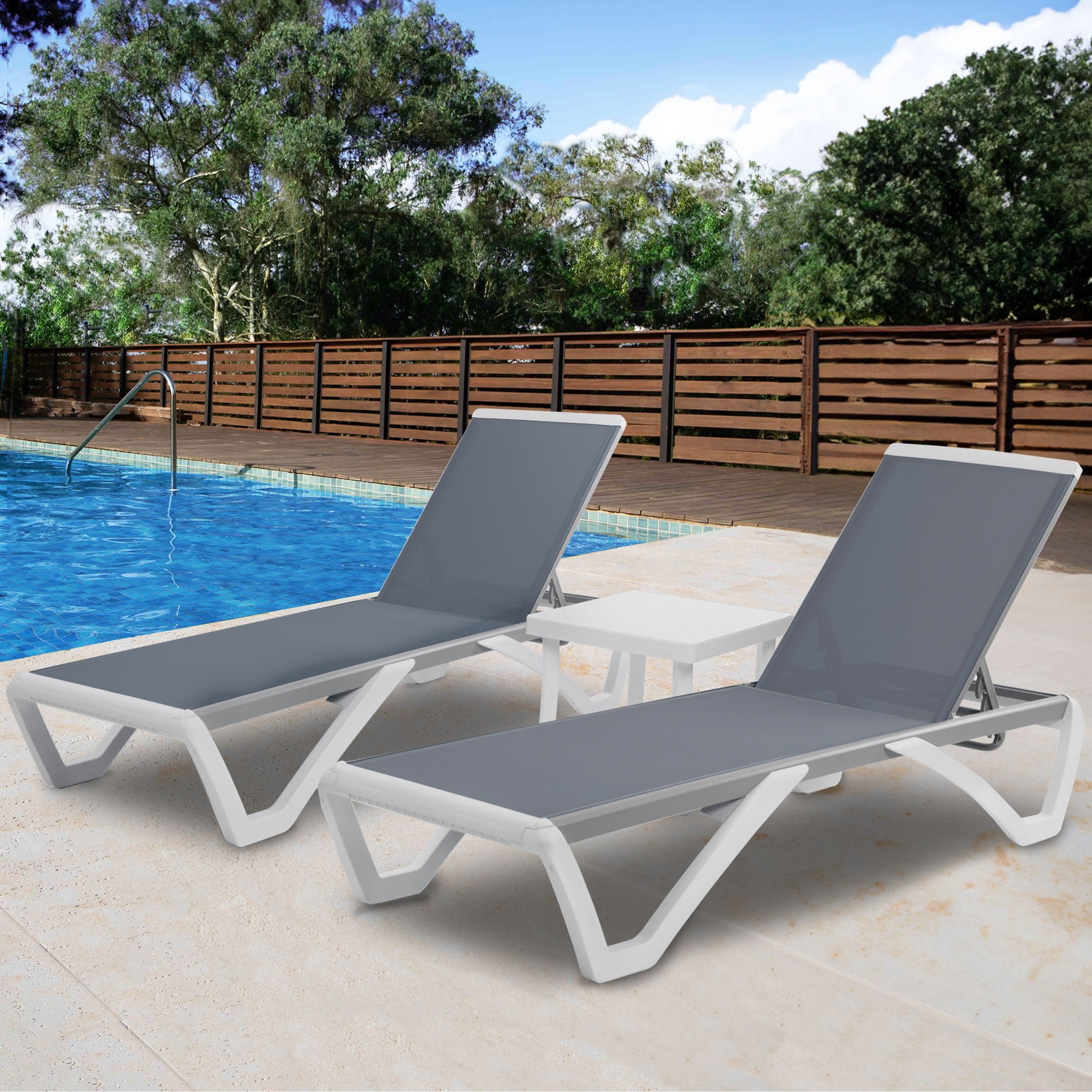 Kozyard Alan Full Flat Aluminum and Polypropylene Resin Legs Patio Reclining Adjustable Chaise Lounge