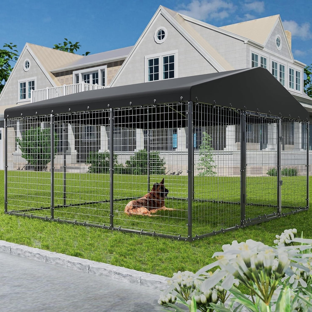 W 118 x D 118 x H 70 Large Outdoor Dog Kennel,Heavy Duty Dog Cage Enclosure with Waterproof Roof