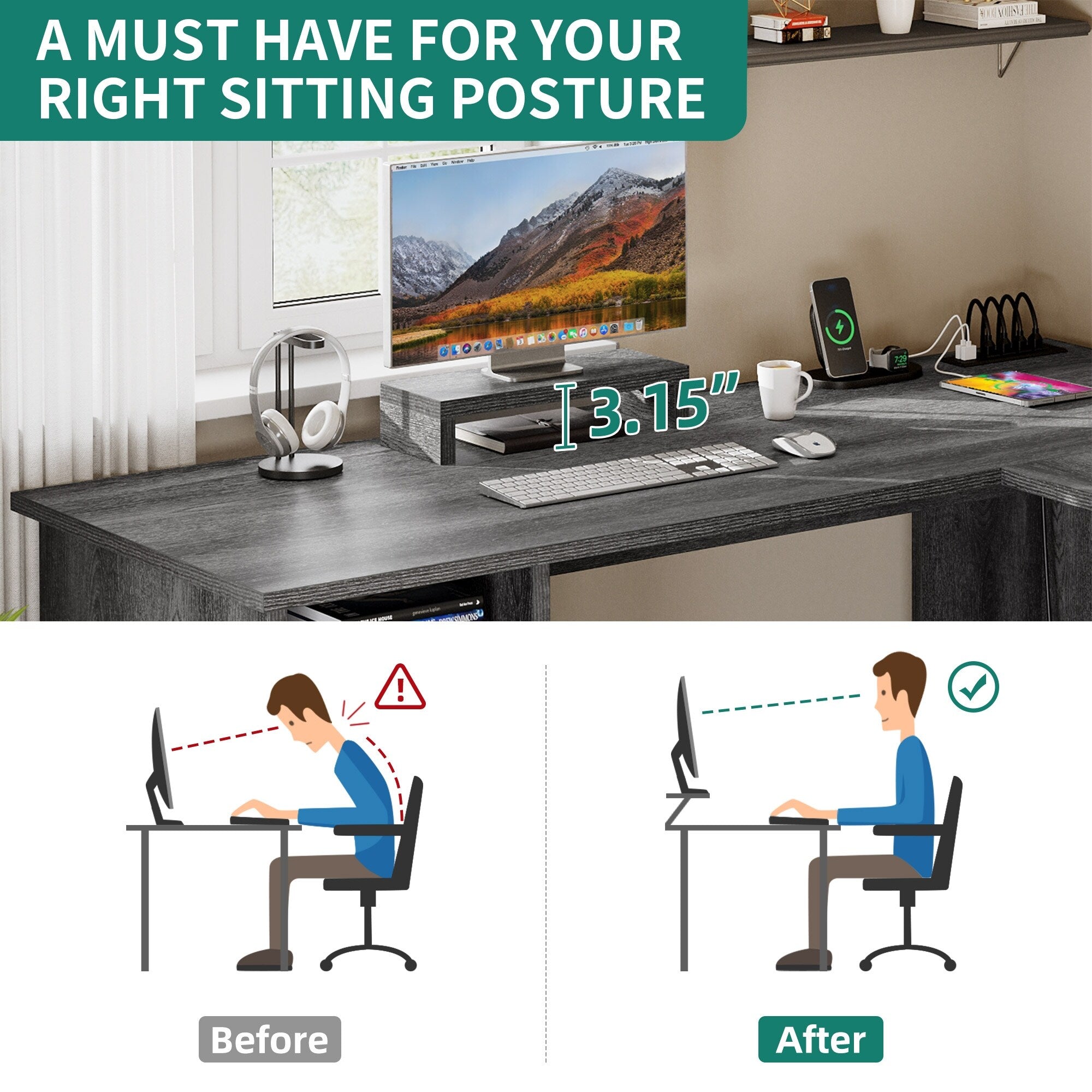 Moasis L Shaped Gaming Desk 59-Inch Computer Corner Desk with Monitor Stand