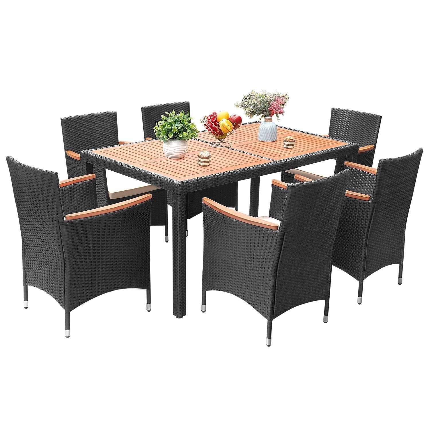 Lacoo PE Wicker/ Acacia Wood Outdoor Patio Dining Set