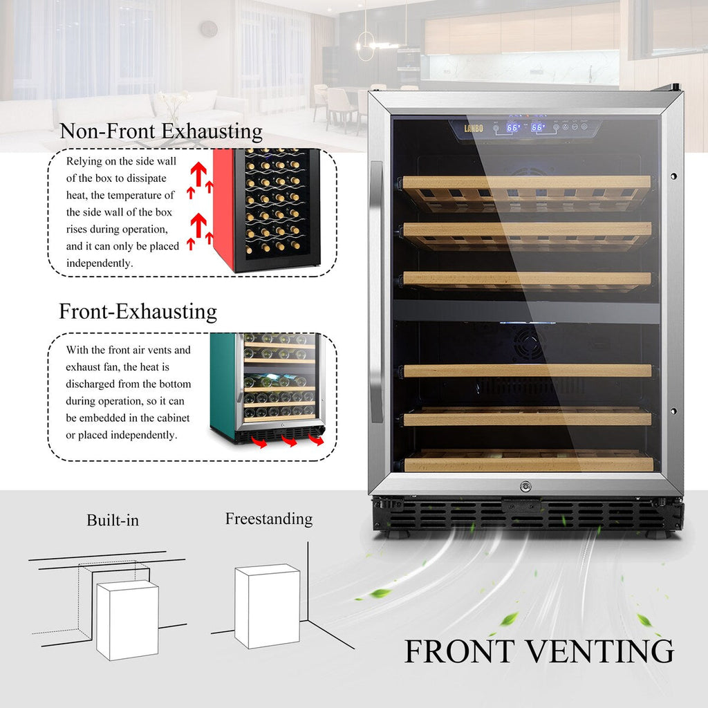 Lanbo 24 Inch Built-in Dual Zone Compressor Wine Cooler, 44 Bottle