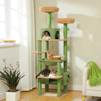Large Cat Tower Cat Condo with Scratching Posts and Pads, 2 Padded Perch, Dual Condo and Basket