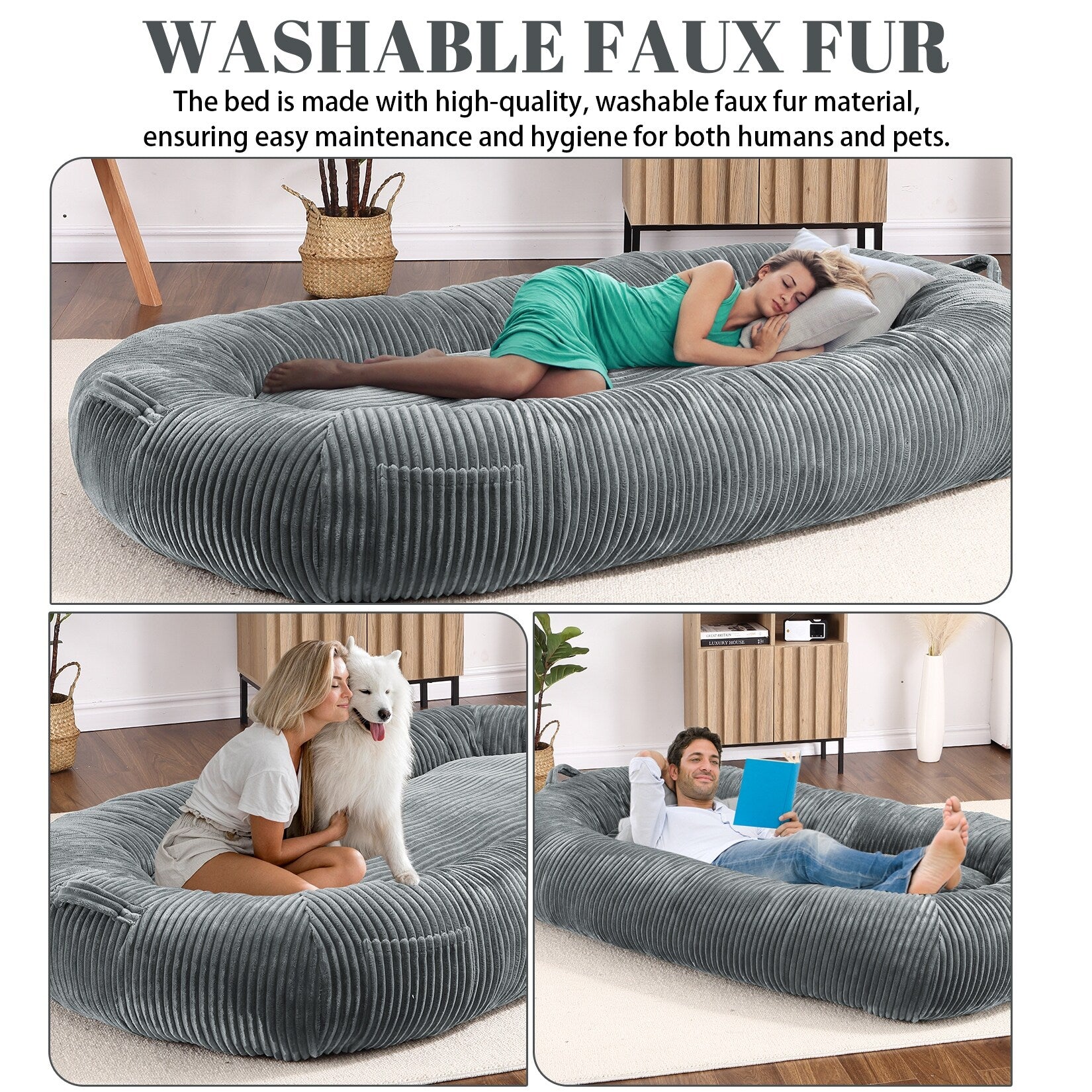 Giant Dog Bed for Humans 71x48x14 Large Dog Bed for People Adults, Washable Napping Dog Bed