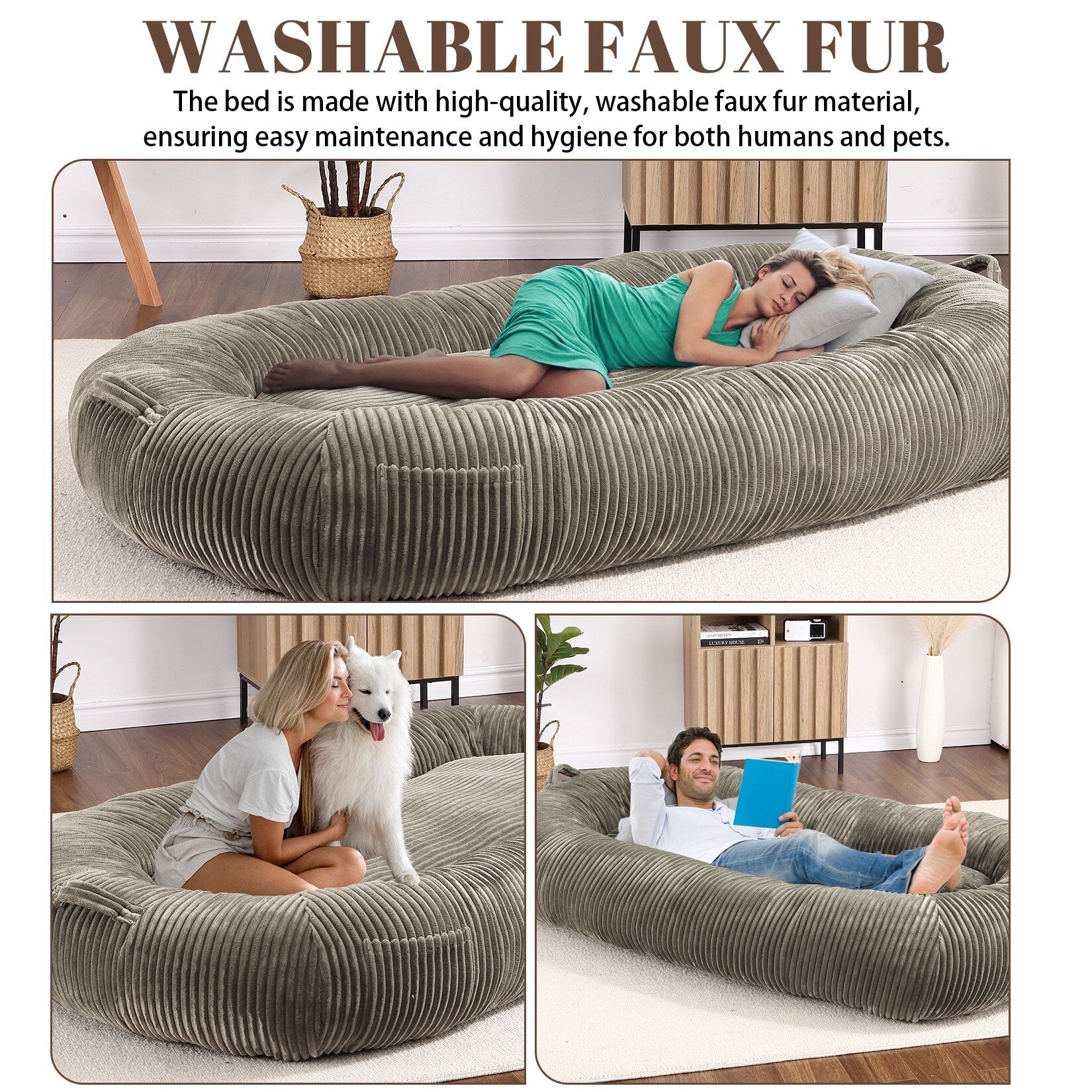 Giant Dog Bed for Humans 71x48x14 Large Dog Bed for People Adults, Washable Napping Dog Bed