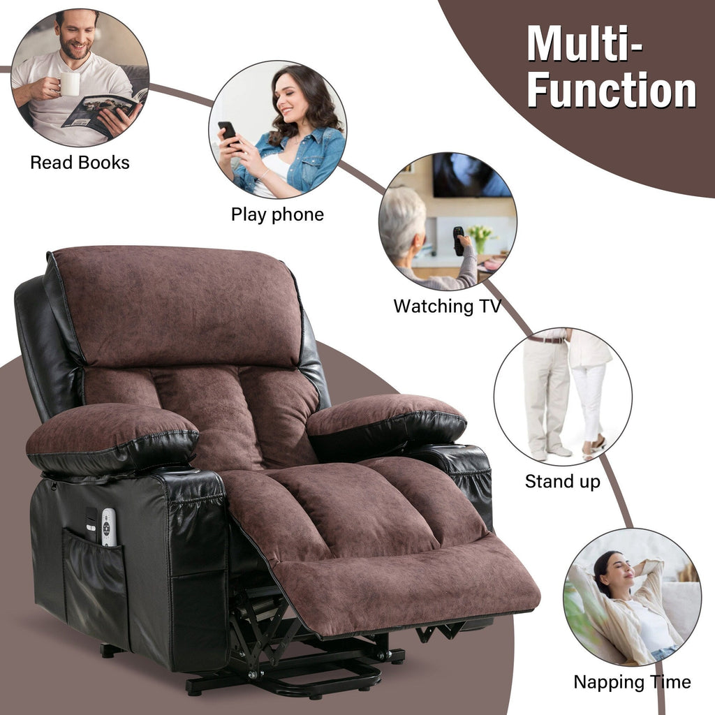 Large Power Lift Recliner Chair with Heat and 8-Point Massage - Remote Control, USB Port