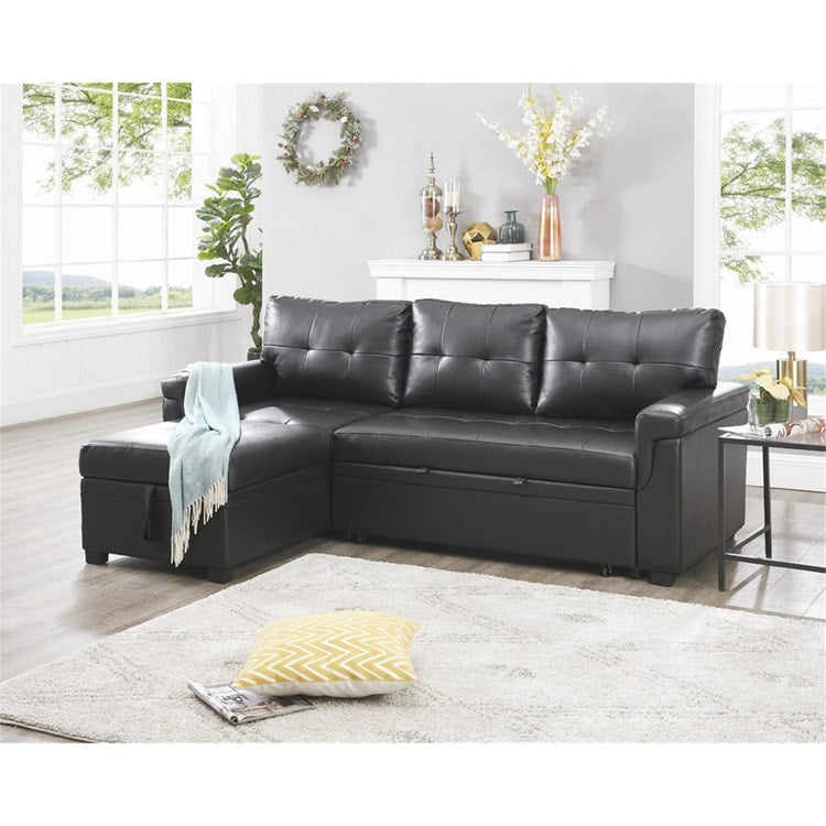 Convertible Reversible Sectional Sofa with Pull-Out Sleeper Bed, Hidden Storage Chaise, and Durable Legs