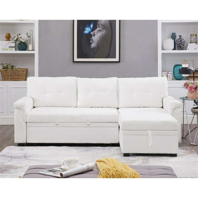 Convertible Reversible Sectional Sofa with Pull-Out Sleeper Bed, Hidden Storage Chaise, and Durable Legs