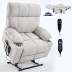Lazy Boy Dual Motor Chenille Power Lift Recliner w/Massage and Lumbar Heating, Dual Cup Holders, Grey-Blue
