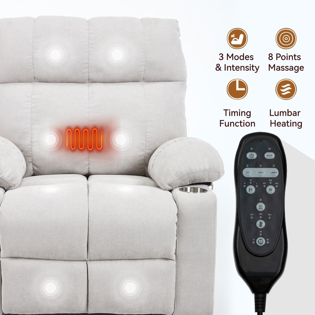 Lazy Boy Dual Motor Chenille Power Lift Recliner w/Massage and Lumbar Heating, Dual Cup Holders, Grey-Blue