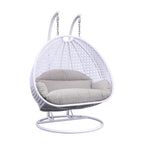 LeisureMod 2 Person Hanging Egg Chair with Stand - Outdoor/Indoor Rattan Wicker Patio Swing Hammock Lounger with Cushions