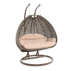 LeisureMod 2 Person Hanging Egg Chair with Stand - Outdoor/Indoor Rattan Wicker Patio Swing Hammock Lounger with Cushions