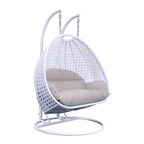 LeisureMod 2 Person Hanging Egg Chair with Stand - Outdoor/Indoor Rattan Wicker Patio Swing Hammock Lounger with Cushions