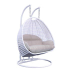 LeisureMod 2 Person Hanging Egg Chair with Stand - Outdoor/Indoor Rattan Wicker Patio Swing Hammock Lounger with Cushions