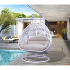 LeisureMod 2 Person Hanging Egg Chair with Stand - Outdoor/Indoor Rattan Wicker Patio Swing Hammock Lounger with Cushions