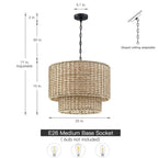 Lennie 20 in. 4-Light Rattan Tiered Drum Chandelier Light with Black Canopy - 20 in. W - 20 in. W