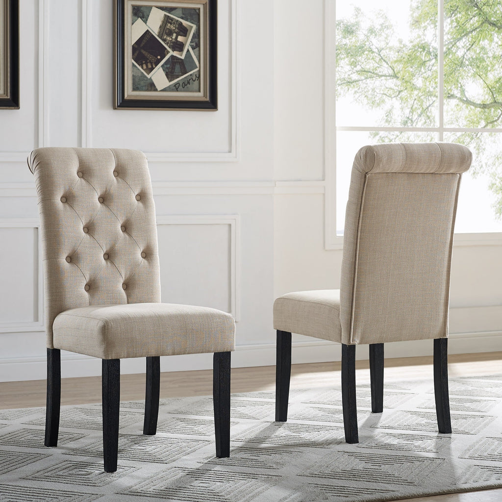 Roundhill Furniture Leviton Solid Wood Tufted Dining Chair (Set of 2)