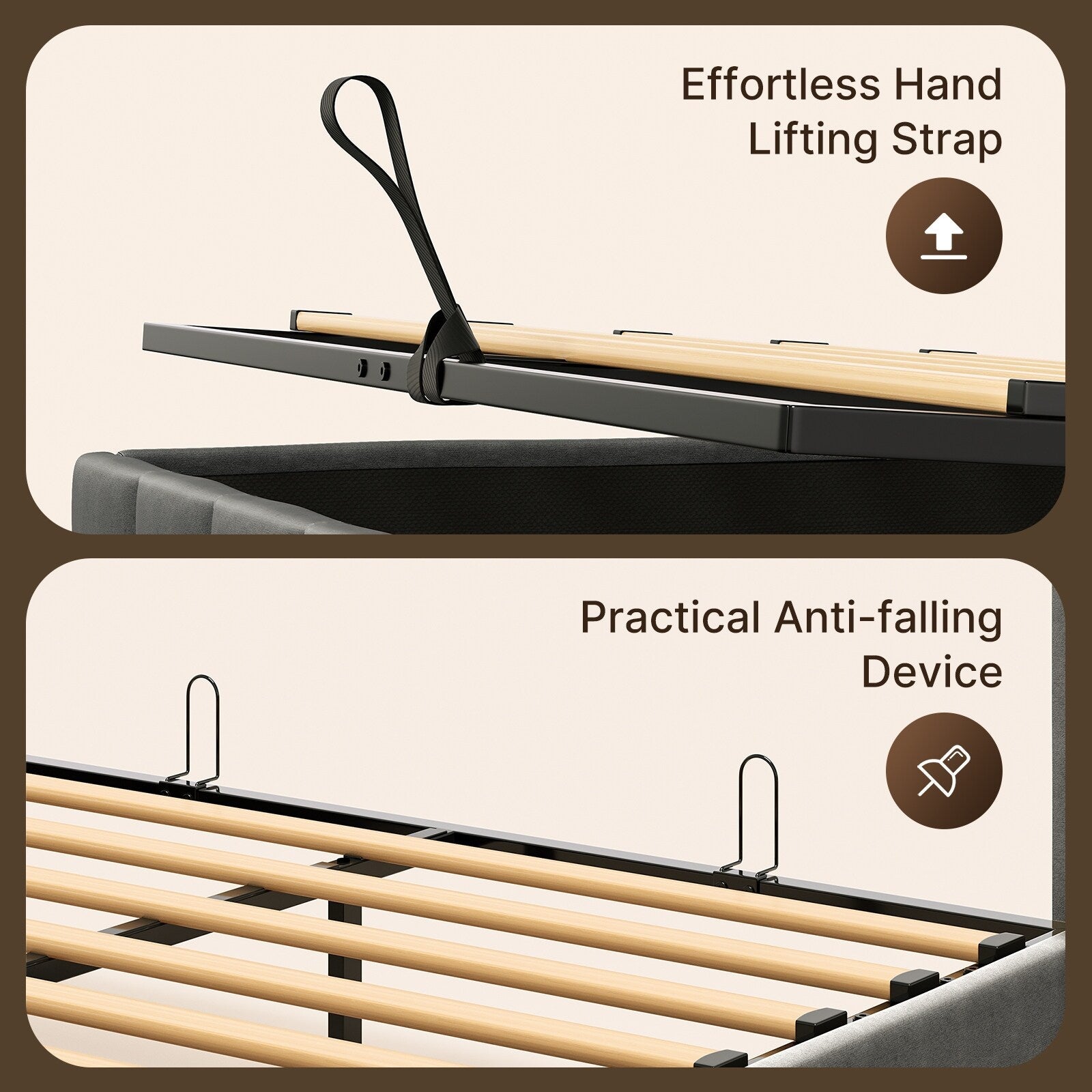Lift Up Storage Bed Frame, Upholstered Platform Bed Frame with Hydraulic Storage System and Headboard