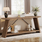 70.9 Inches Long Rustic Wood Console Sofa Table with Storage Shelf