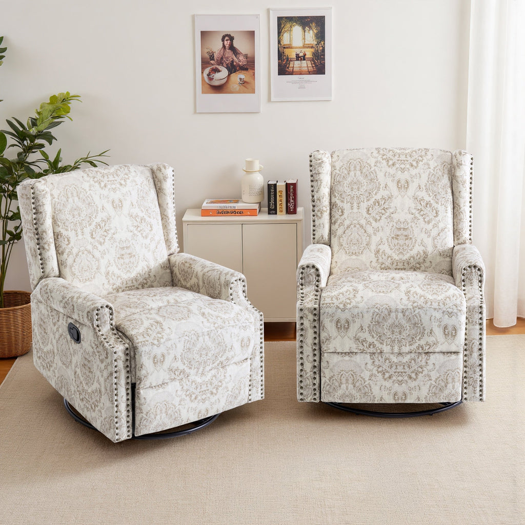 29'' W Pattern Swivel Glider Manual Push Back Recliner Chair Set of 2