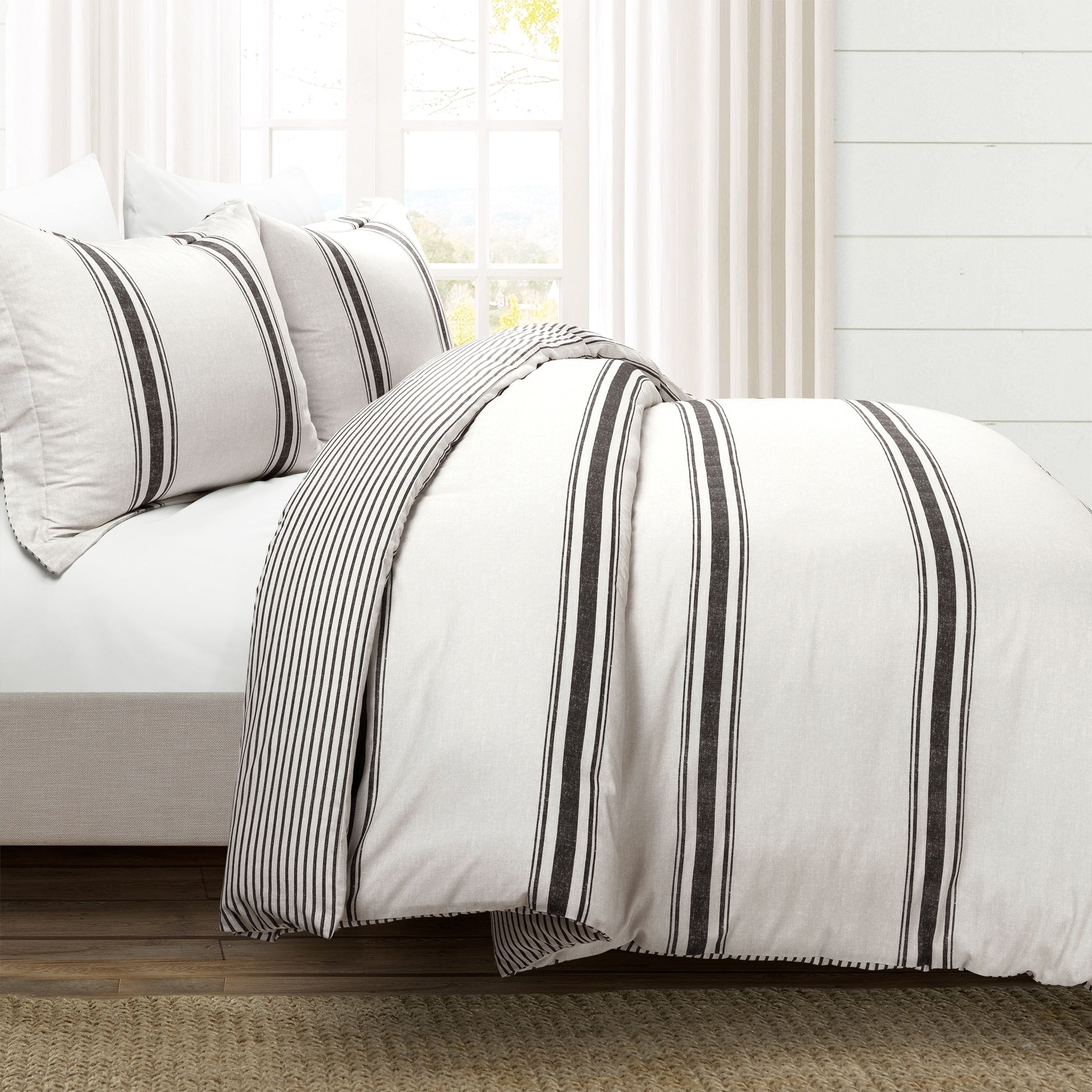 Lush Decor Farmhouse Stripe 3 Piece Duvet Cover Set