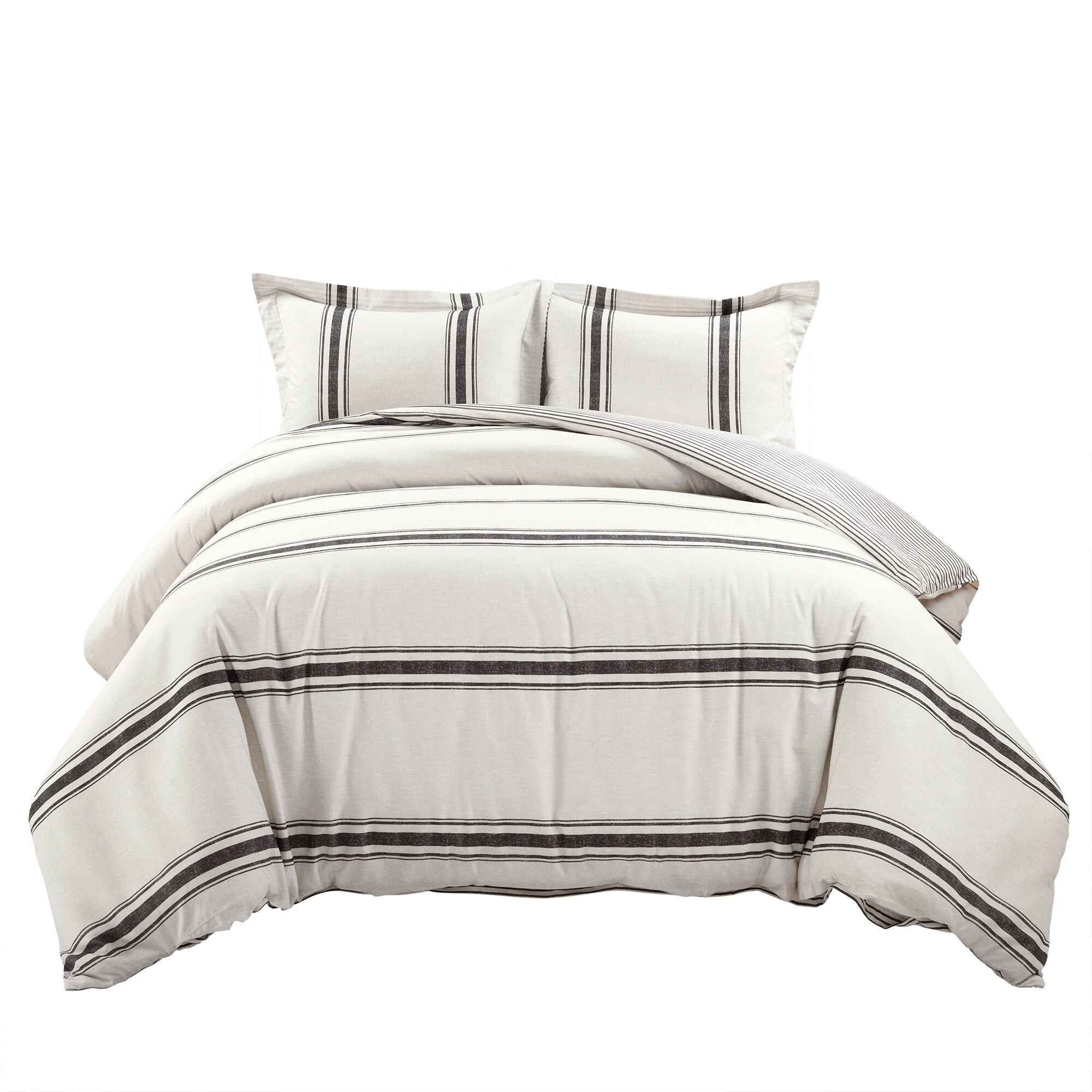 Lush Decor Farmhouse Stripe 3 Piece Duvet Cover Set