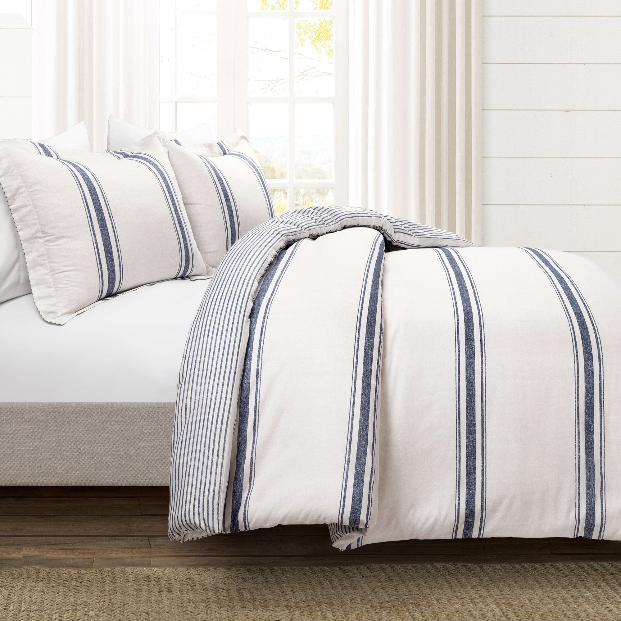 Lush Decor Farmhouse Stripe 3 Piece Duvet Cover Set