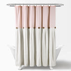 Lush Decor Two-tone Linen Button Shower Curtain