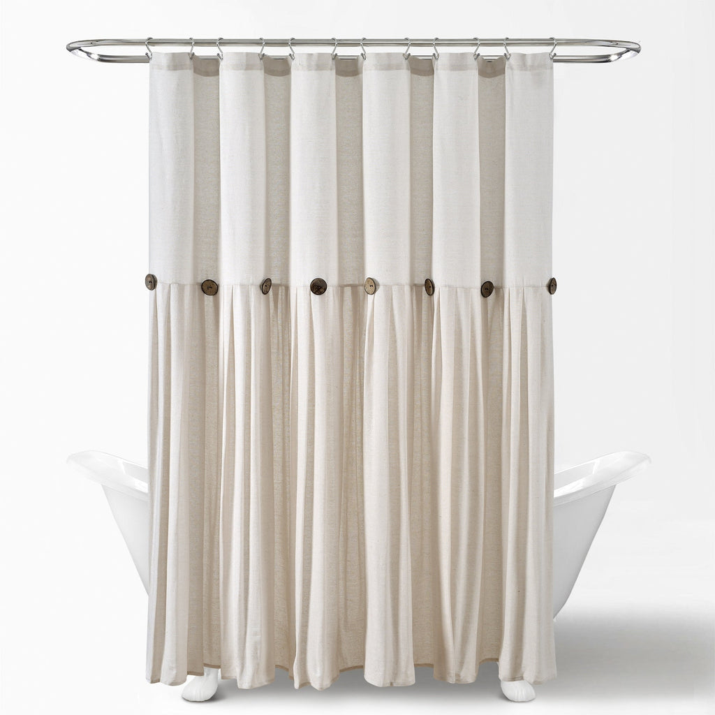 Lush Decor Two-tone Linen Button Shower Curtain