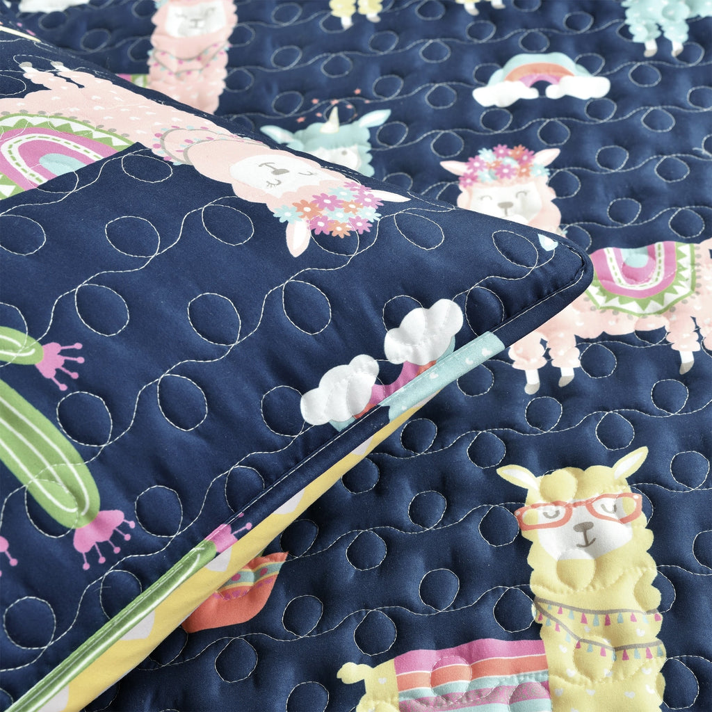 Lush Decor Southwest Llama Cactus Reversible Print Quilt Set