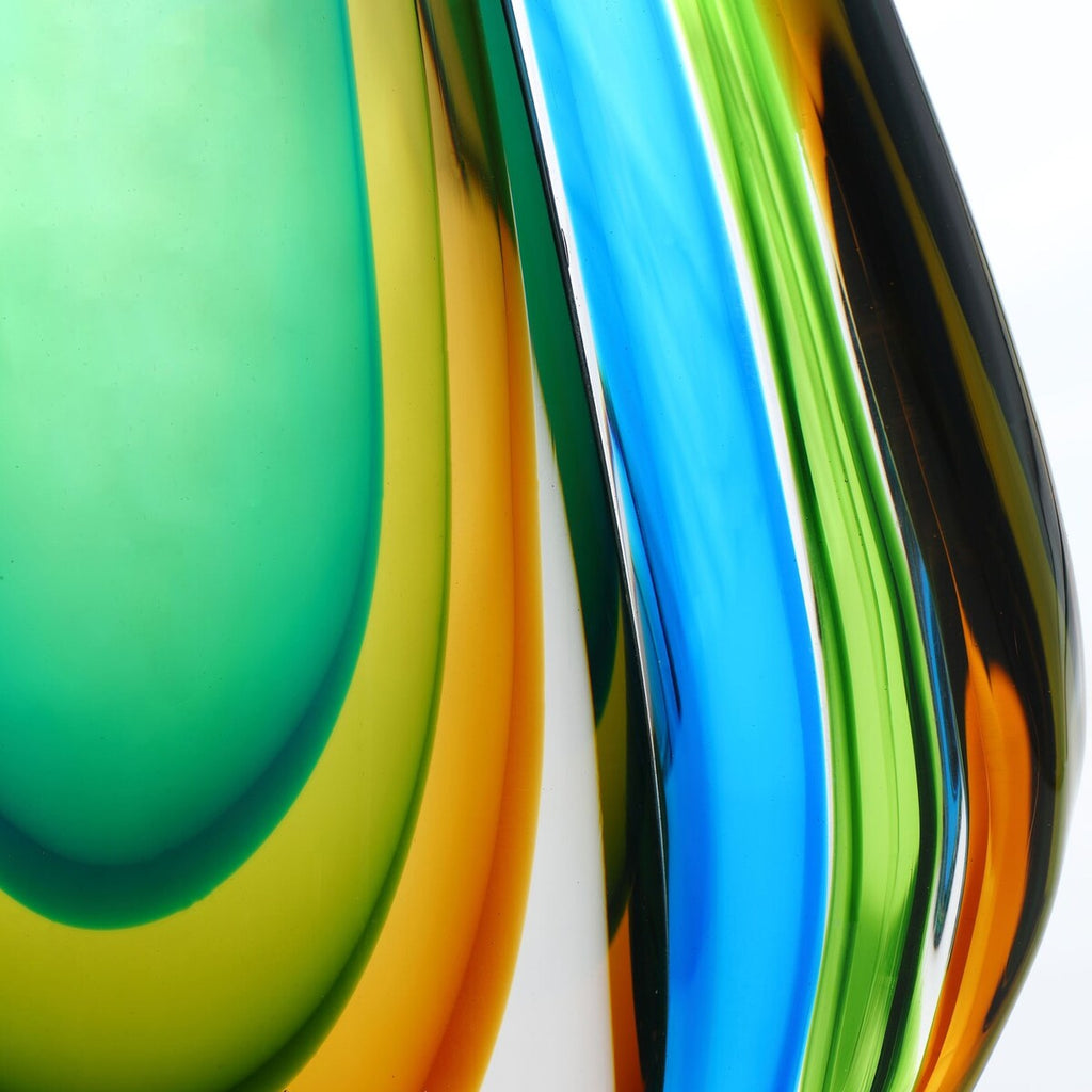 Luxury Lane Hand Blown Green Flame Teardrop Sommerso Art Glass Sculpture 10-18 inch tall