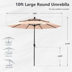 MAISON ARTS 10ft 3 Tiers Patio Outdoor Umbrella Matched with most Patio Table with Ventilation Auto-tilt and Crank Lift