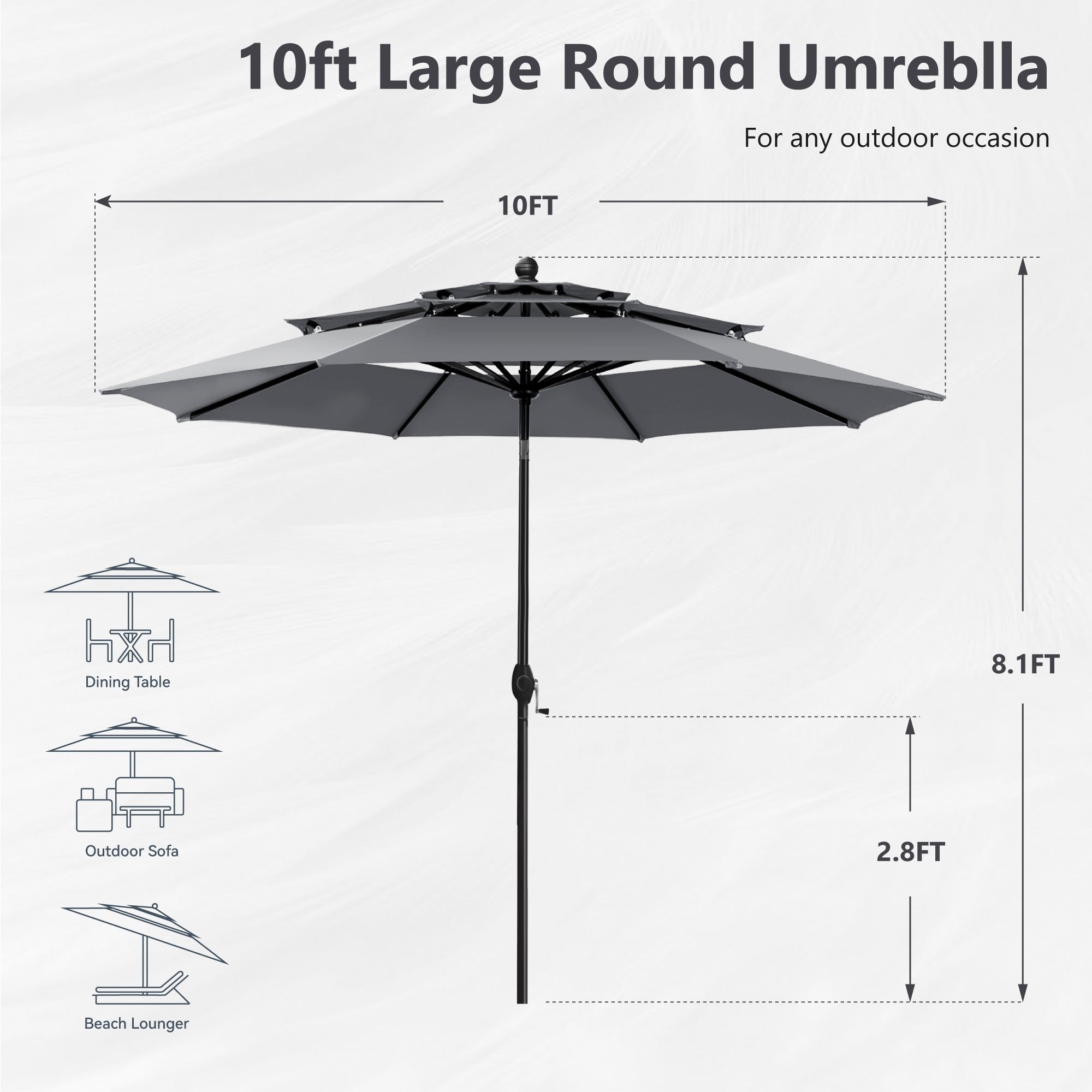 MAISON ARTS 10ft 3 Tiers Vented Patio Outdoor Umbrella with Auto-tilt and Crank Lift