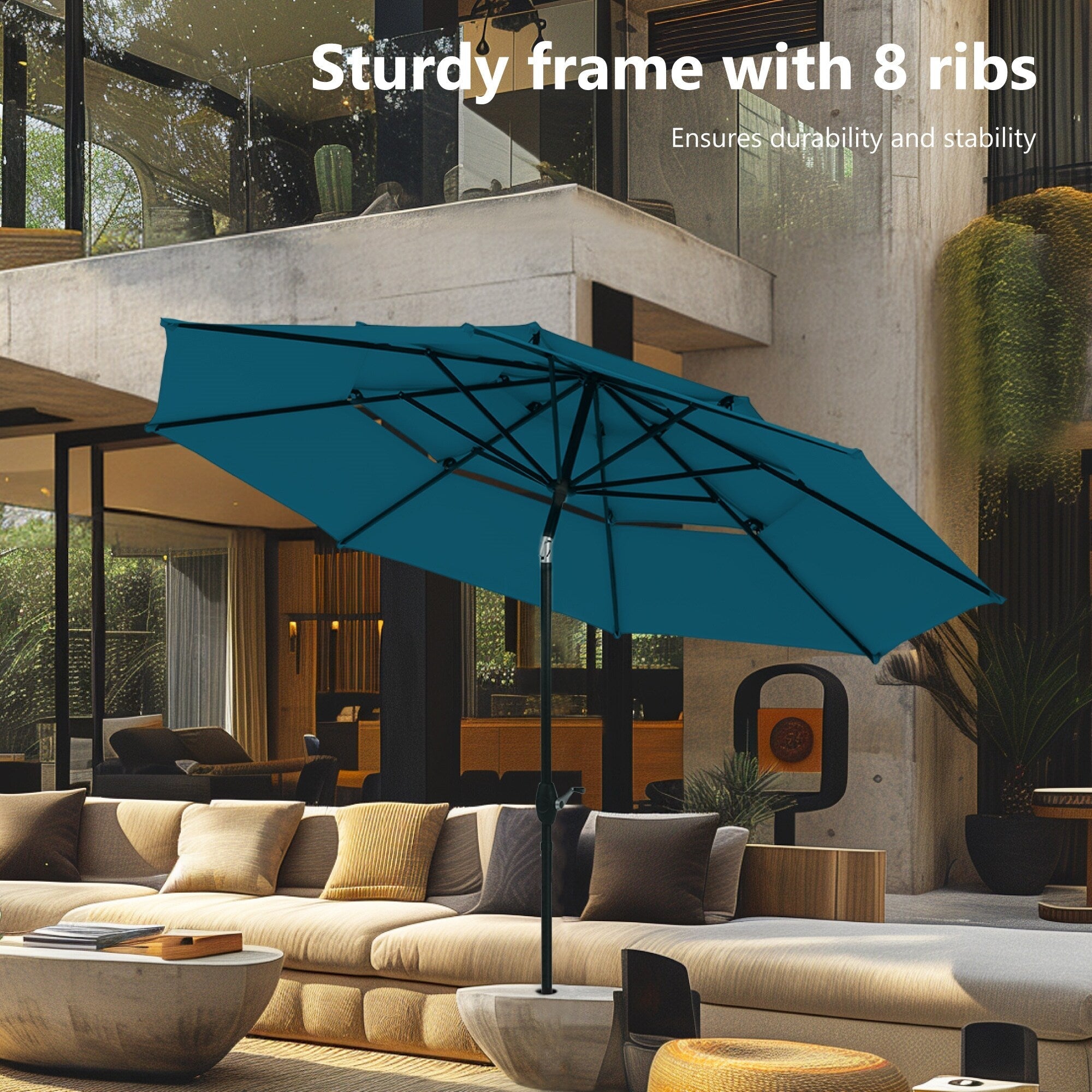 MAISON ARTS 10ft 3 Tiers Vented Patio Outdoor Umbrella with Auto-tilt and Crank Lift