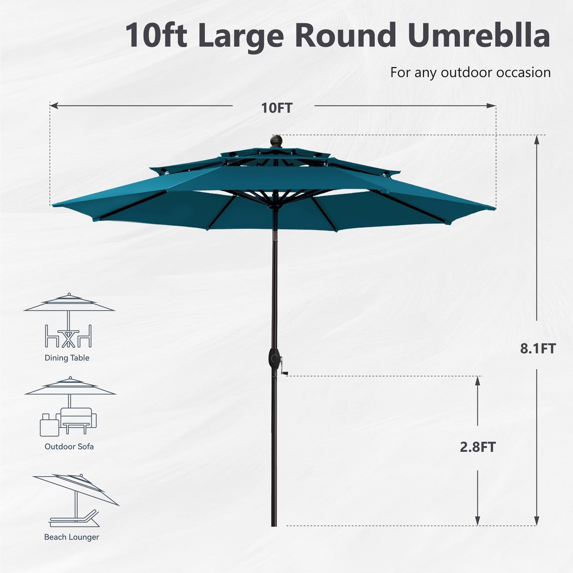 MAISON ARTS 10ft 3 Tiers Vented Patio Outdoor Umbrella with Auto-tilt and Crank Lift