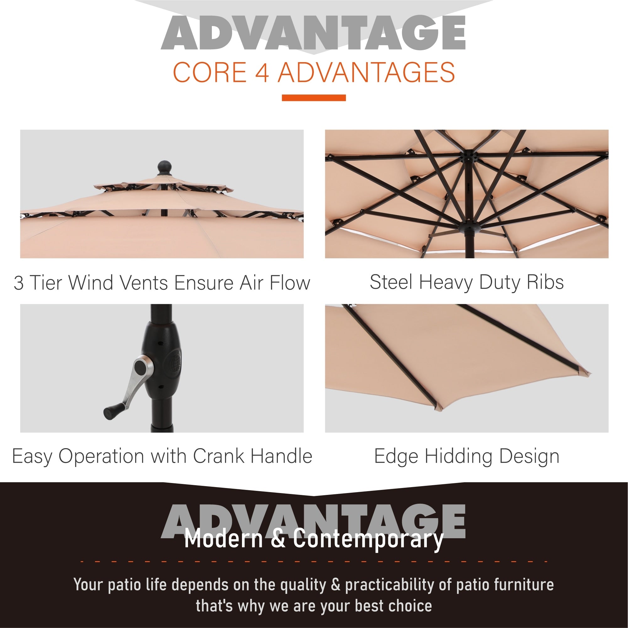 MAISON ARTS 10ft 3 Tiers Vented Patio Outdoor Umbrella with Auto-tilt and Crank Lift