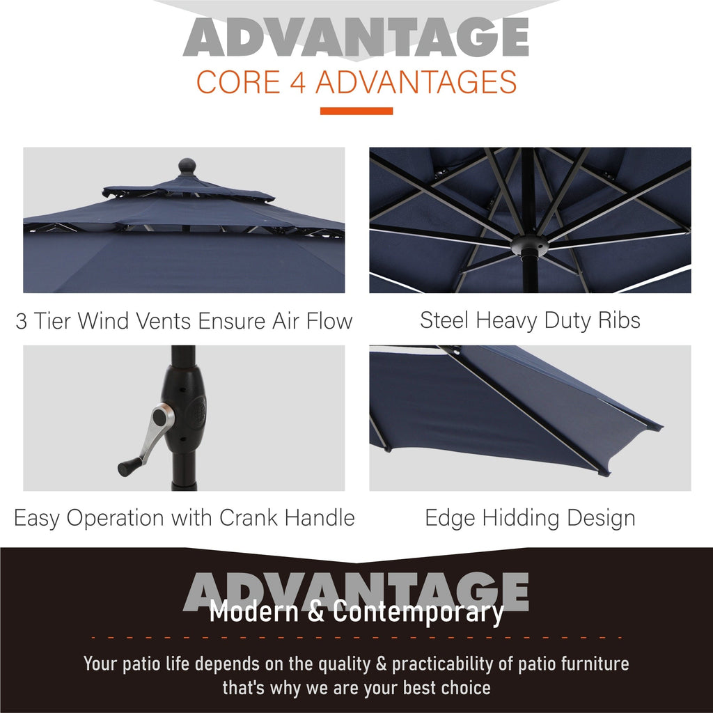 MAISON ARTS 10ft 3 Tiers Vented Patio Outdoor Umbrella with Auto-tilt and Crank Lift